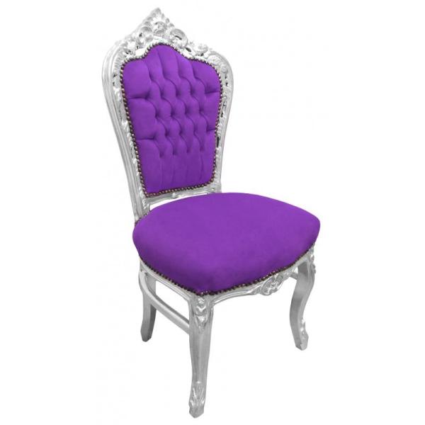Baroque rococo style - Chair - Silver/Purple - Classic furniture - Dinning chair - Dinning room furniture -Purple velvet fabric - MACE