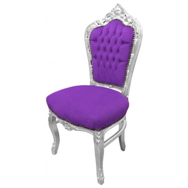Baroque rococo style - Chair - Silver/Purple - Classic furniture - Dinning chair - Dinning room furniture -Purple velvet fabric - MACE