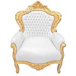 Baroque style armchair - Gold/White - Classic furniture - Living room furniture - White faux leather - All rooms furniture - 80 cm width - MACE