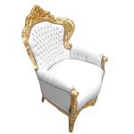 Baroque style armchair - Gold/White - Classic furniture - Living room furniture - White faux leather - All rooms furniture - 80 cm width - MACE