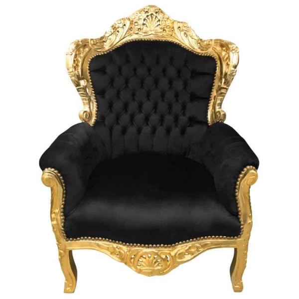 Baroque style armchair - Gold/Black - Classic furniture - Living room furniture - Black velvet fabric - All rooms furniture - 80 cm width - MACE