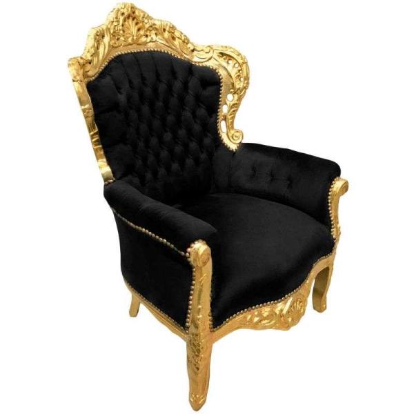 Sessel im Barockstil - Gold/Schwarz - Klassische Möbel - Wohnzimmermöbel - Schwarzer Samtstoff - Möbel für alle Räume - Breite 80 cm - MACE