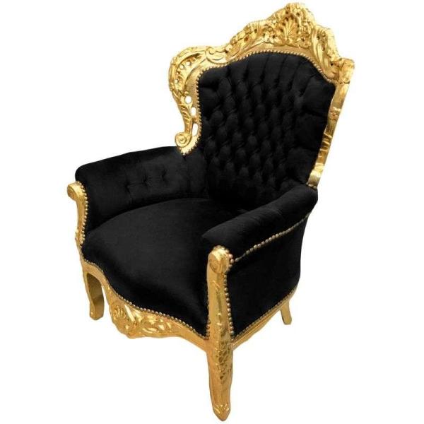 Sessel im Barockstil - Gold/Schwarz - Klassische Möbel - Wohnzimmermöbel - Schwarzer Samtstoff - Möbel für alle Räume - Breite 80 cm - MACE