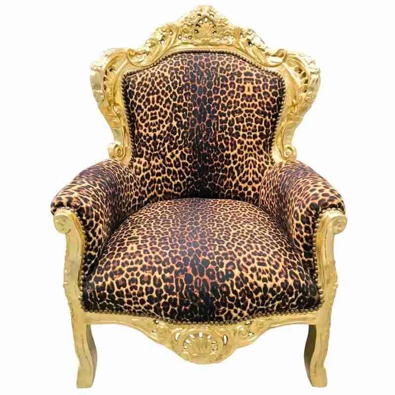 Baroque style armchair - Gold/Leopard - Classic furniture - Living room furniture - Leopard fabric - All rooms furniture - 80 cm width - MACE