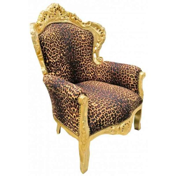 Baroque style armchair - Gold/Leopard - Classic furniture - Living room furniture - Leopard fabric - All rooms furniture - 80 cm width - MACE