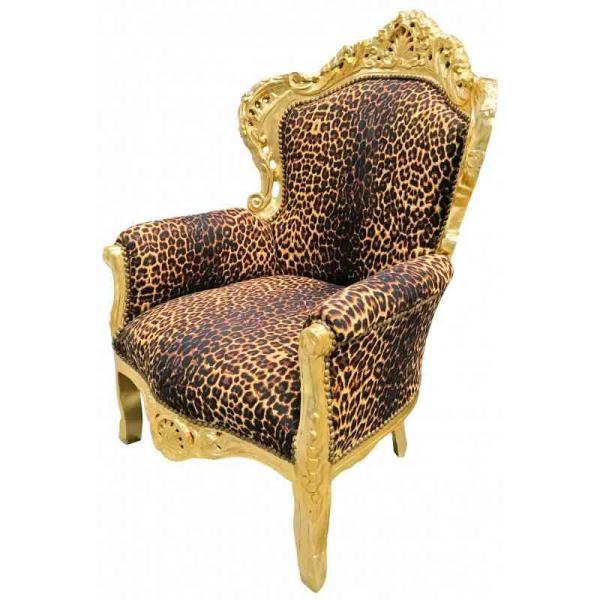 Baroque style armchair - Gold/Leopard - Classic furniture - Living room furniture - Leopard fabric - All rooms furniture - 80 cm width - MACE