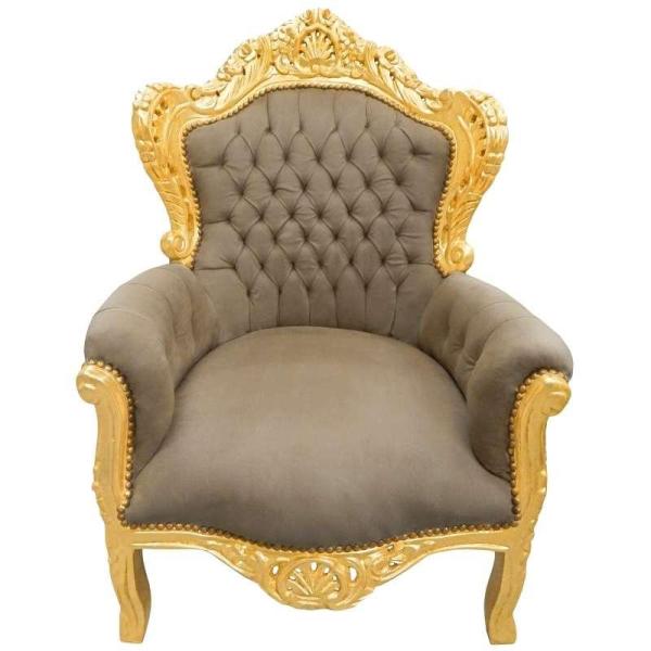 Baroque style armchair - Gold/Taupe - Classic furniture - Living room furniture - Taupe velvet fabric - All rooms furniture - 80 cm width - MACE