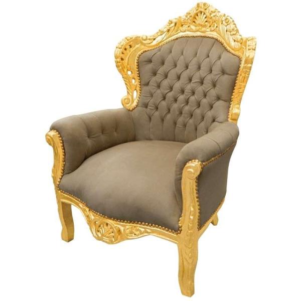 Sessel im Barockstil - Gold/Taupe - Klassische Möbel - Wohnzimmermöbel - Samtstoff Taupe - Möbel für alle Räume - Breite 80 cm - MACE