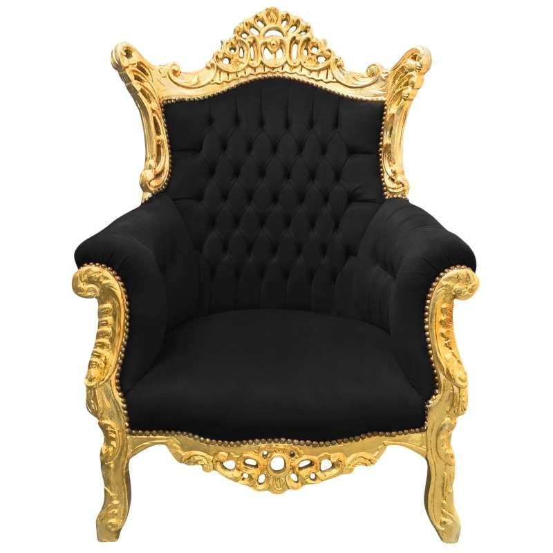Baroque rococo style - Armchair - Gold/Black - Classic furniture - Living room furniture - Black velvet fabric - All rooms furniture - 90 cm width - MACE