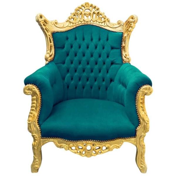 Baroque rococo style - Armchair - Gold/Green - Classic furniture - Living room furniture - Green velvet fabric - All rooms furniture - 90 cm width - MACE