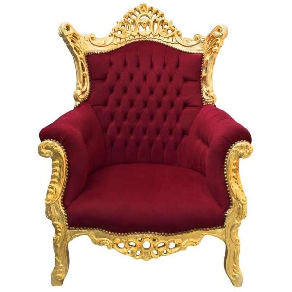 Barock-Rokoko-Stil - Sessel - Gold/Rot-Burgund - Klassische Möbel - Wohnzimmermöbel - Samtstoff Rot-Burgund - Alle Zimmer Möbel - Breite 90 cm - MACE