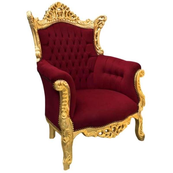 Barock-Rokoko-Stil - Sessel - Gold/Rot-Burgund - Klassische Möbel - Wohnzimmermöbel - Samtstoff Rot-Burgund - Alle Zimmer Möbel - Breite 90 cm - MACE