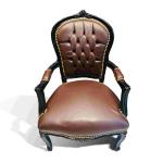 Barock Sessel - Louis XV Stil - Schwarzes Gestell - Braunes Kunstleder - Esszimmer Sessel - Wohnzimmer Möbel - Klassische Möbel - MACE