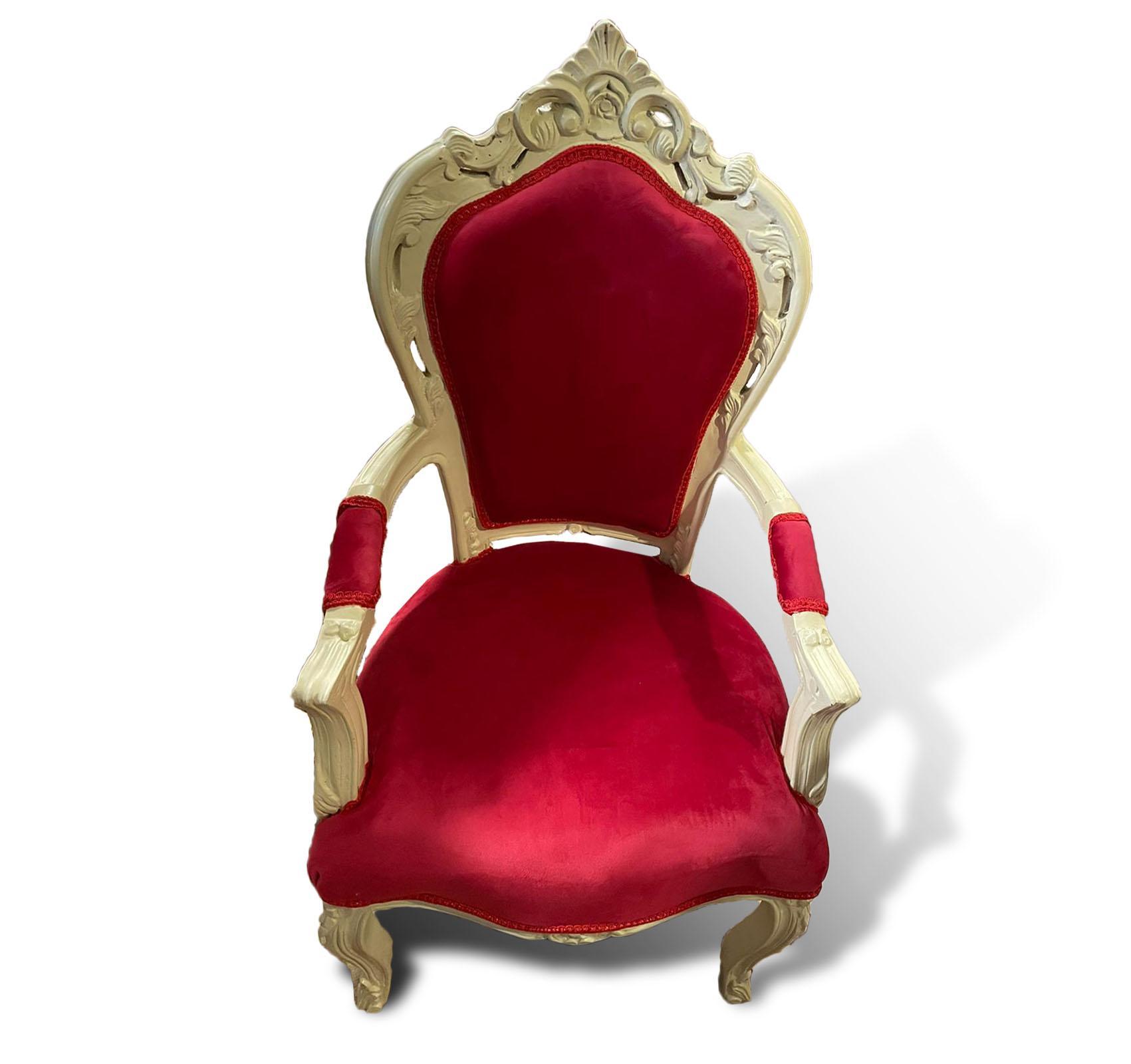 MACE Heritage - Fauteuil Rococo / baroque – velours, blanc, rouge, beige