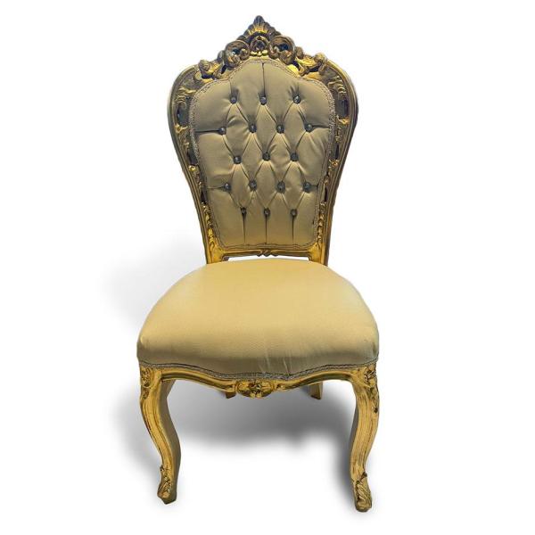 Barock Rokoko Stil - Esszimmerstuhl - Gold/Beige Leder - Esszimmermöbel - Klassische Möbel - MACE