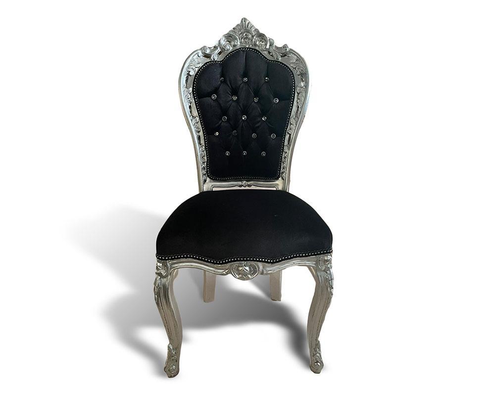 MACE Heritage - Chaise de salle à manger Rococo / baroque – velours, feuille d’argent, noir, rouge, argenté