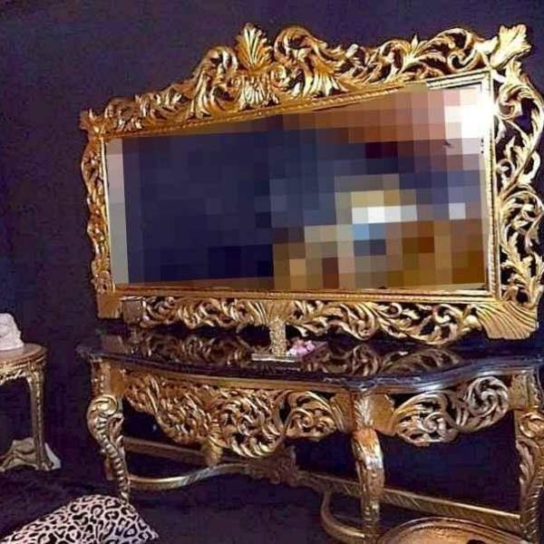 Luxury Baroque Gold mirror console - Black marble - Gold - 280 cm width - MACE