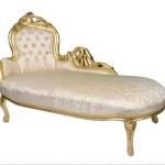 Baroque chaise lounge sofa - Louis XV - White Satin - Gold frame - classic furniture - 155cm - MACE