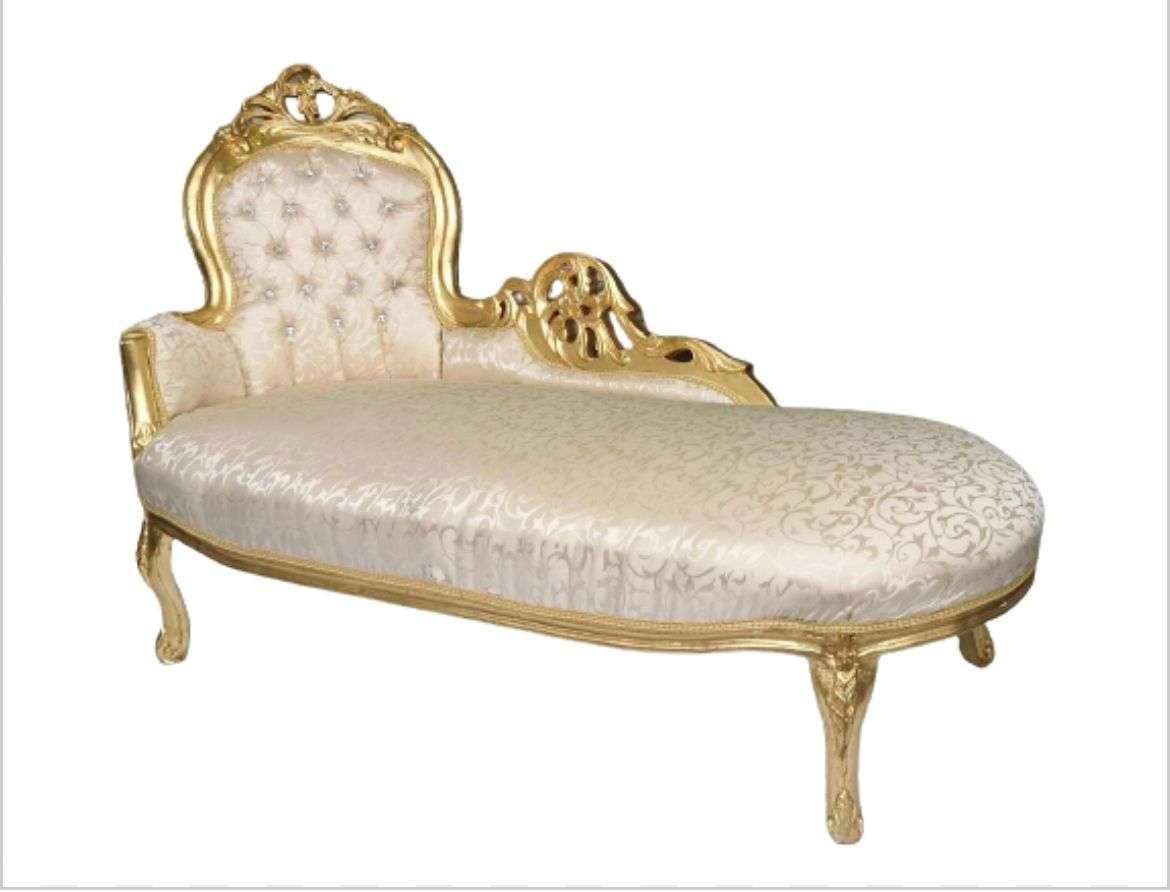 Baroque chaise lounge sofa - Louis XV - White Satin - Gold frame - classic furniture - 155cm - MACE