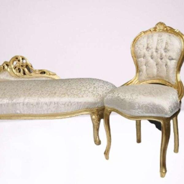 Baroque chaise lounge sofa - Louis XV - White Satin - Gold frame - classic furniture - 155cm - MACE