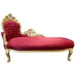 Barockes Chaiselongue-Sofa - Louis XV - Rotes Satin - Goldrahmen - klassische Möbel - 155cm - MACE