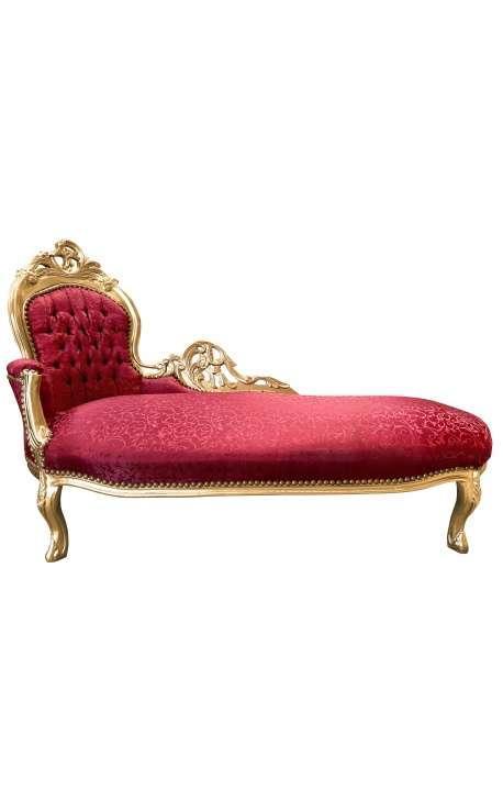 Barockes Chaiselongue-Sofa - Louis XV - Rotes Satin - Goldrahmen - klassische Möbel - 155cm - MACE
