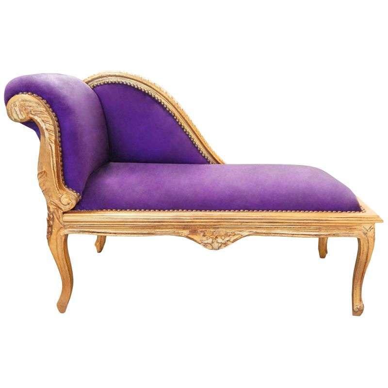 Chaiselongue-Sofa - Louis XV - Lila Samt - Goldrahmen - Klassische Möbel - 101cm - MACE
