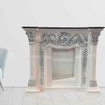 Empire Wooden fireplace style - White/ Champagne colour - Black marble top -125 cm width - MACE