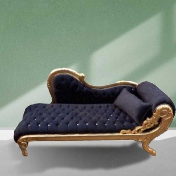 Luxuriöse barocke Chaiselounge -Schwarzer Samtstoff - Goldener Rahmen - Für alle Räume - MACE