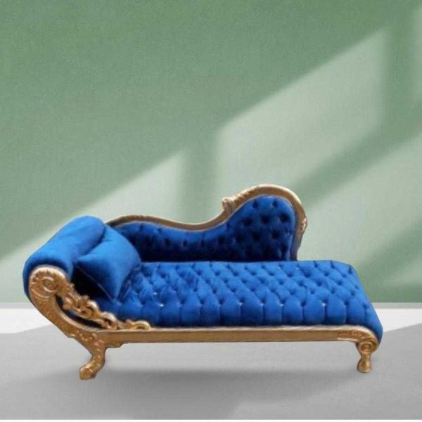Luxuriöse barocke Chaiselounge -Royalblauer Samtstoff - Goldrahmen - Für alle Räume - MACE