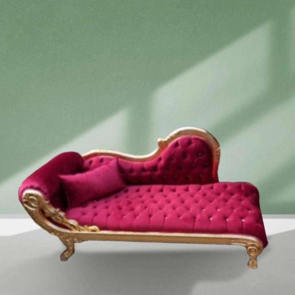 Luxuriöse barocke Chaiselounge -Roter Samtstoff - Goldrahmen - Für alle Räume - MACE