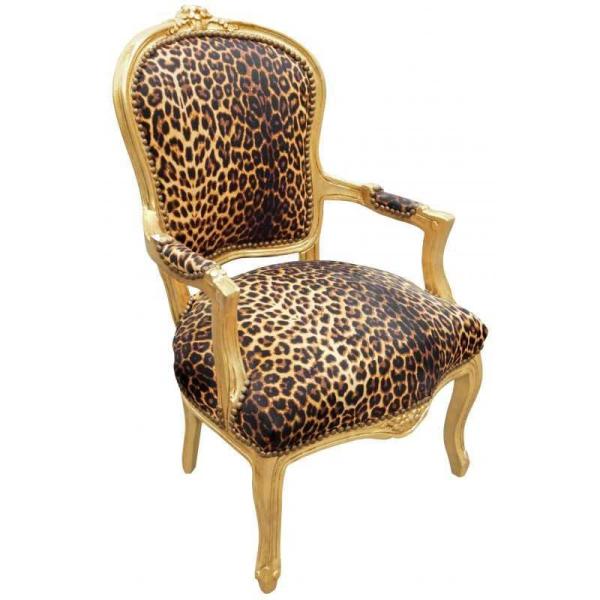 MACE Barocksessel im Stil Louis XV - Sessel - Gold/Leo - Klassische Möbel - Möbel für alle Räume - Leopardenstoff