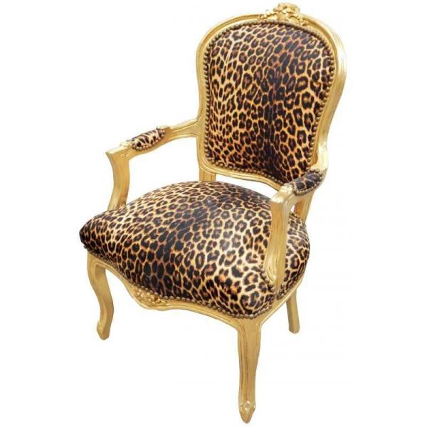 MACE Barocksessel im Stil Louis XV - Sessel - Gold/Leo - Klassische Möbel - Möbel für alle Räume - Leopardenstoff