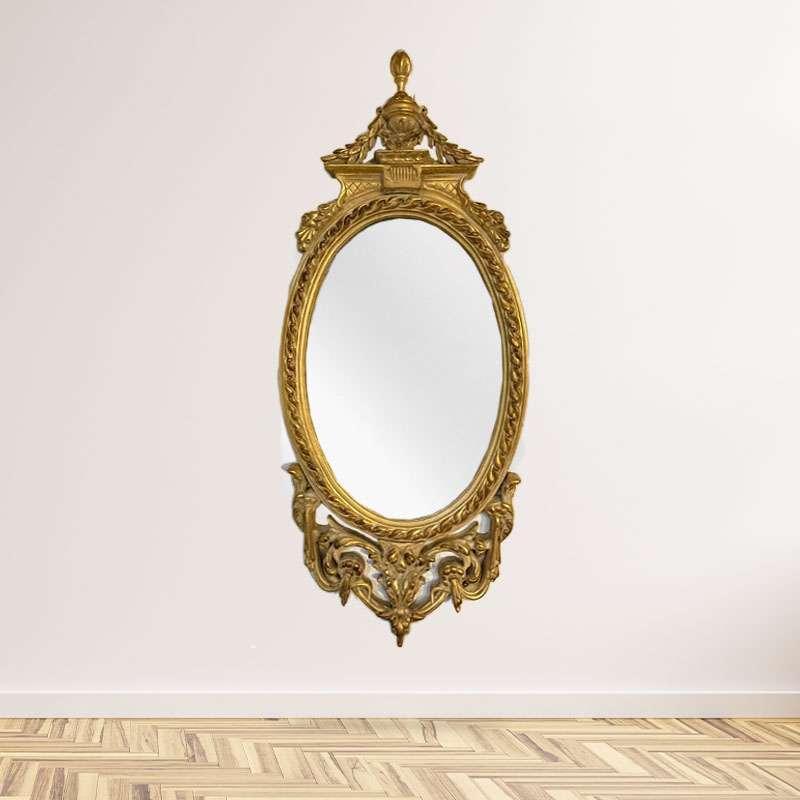 MACE Heritage - Barocker kleiner ovaler Goldspiegel - Handgefertigt - Massivholz - Spiegel