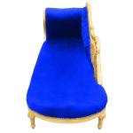 Barocke große Chaiselongue mit Schwan - Blauer Samtstoff - Goldfarbener Holzrahmen - Handgefertigt - MACE