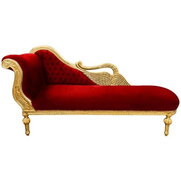 Barocke große Schwan Chaise Lounge - Burgunder Samt Stoff - Gold Holzrahmen - Handmade - MACE
