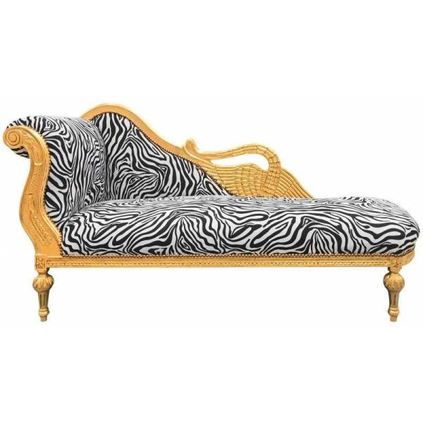 Barocke große Schwan Chaiselongue - Zebra Stoff - Gold Holzrahmen - Handgefertigt - MAC