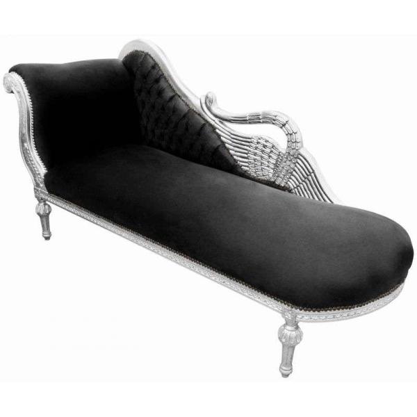 MACE Heritage - Méridienne baroque – velours, sculpté, noir, rouge, argenté