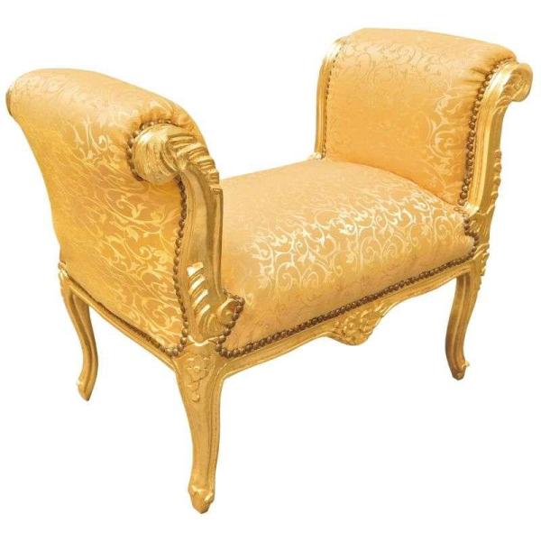 Barocke Bank im Louis XV Stil - Gold satinierter Stoff - Goldes Holz - MACE
