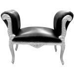 Barocke Bank im Stil Louis XV - Schwarzes Kunstleder - Silbernes Holz - MACE