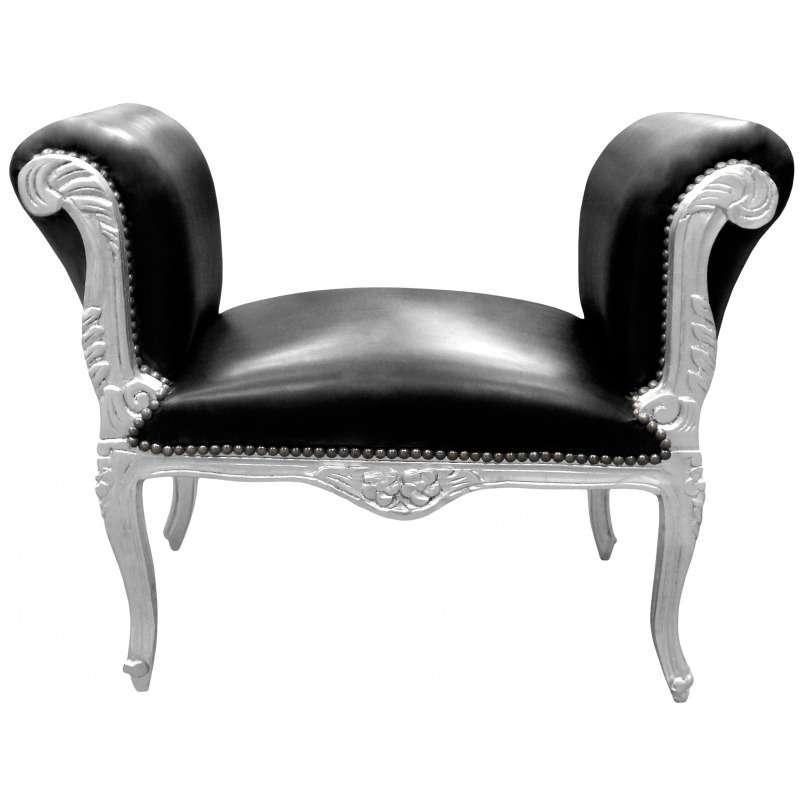 Barocke Bank im Stil Louis XV - Schwarzes Kunstleder - Silbernes Holz - MACE