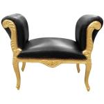 Barocke Bank im Stil Louis XV - Schwarzes Kunstleder - Goldfarbenes Holz - MACE