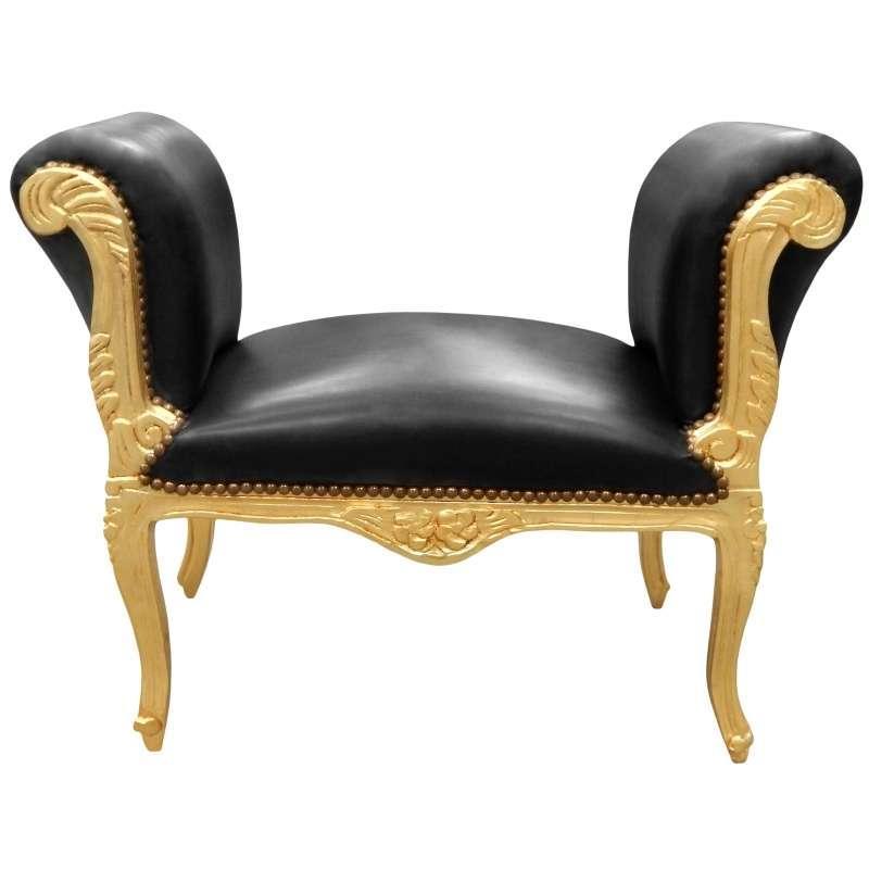 Barocke Bank im Stil Louis XV - Schwarzes Kunstleder - Goldfarbenes Holz - MACE