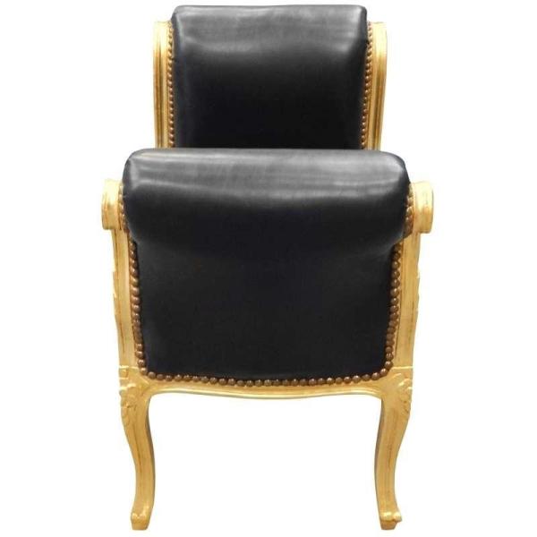 Barocke Bank im Stil Louis XV - Schwarzes Kunstleder - Goldfarbenes Holz - MACE