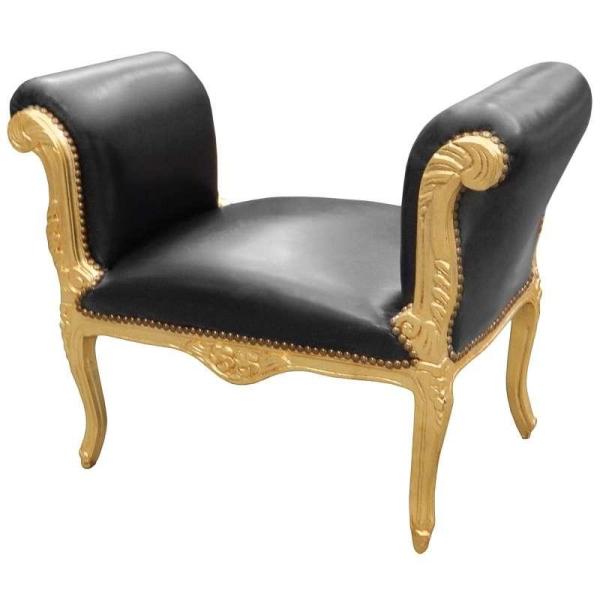 Barocke Bank im Stil Louis XV - Schwarzes Kunstleder - Goldfarbenes Holz - MACE