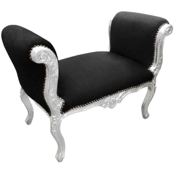 Barocke Bank im Stil Louis XV - Schwarzer Samtstoff - Silbernes Holz - MACE