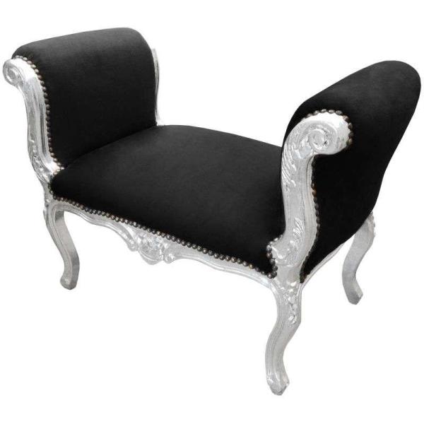 Barocke Bank im Stil Louis XV - Schwarzer Samtstoff - Silbernes Holz - MACE