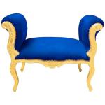 Baroque bench Louis XV style - Royal blue velvet fabric - Gold wood - MACE