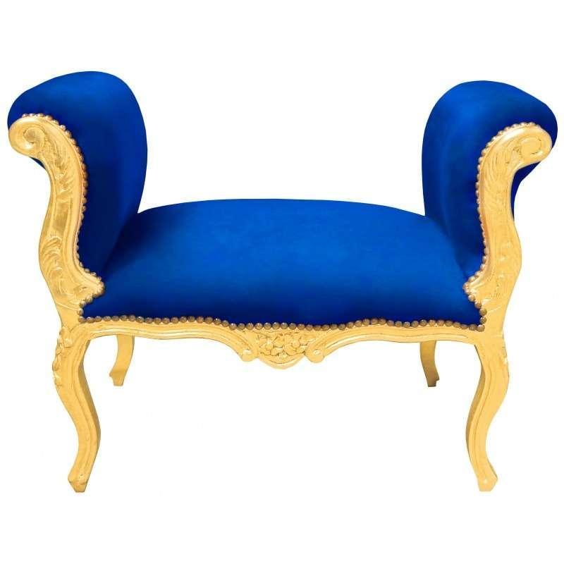 Baroque bench Louis XV style - Royal blue velvet fabric - Gold wood - MACE