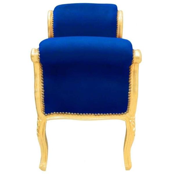 Baroque bench Louis XV style - Royal blue velvet fabric - Gold wood - MACE